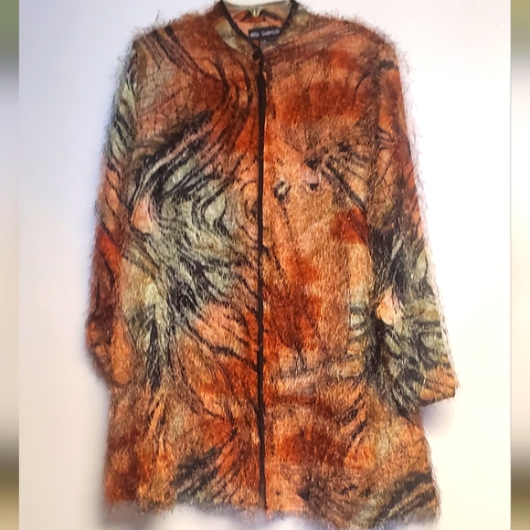 Mlle Gabriel Tiger Giraffe Jungle Print Eyelash Cardigan Size 16 - Picture 1 of 9